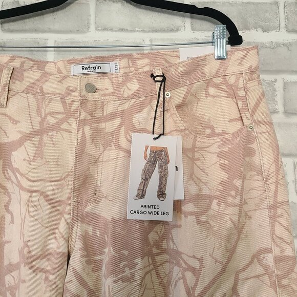 Refrain Printed Cargo Wide Leg Denim Jeans Pants NEW 33  Luxe Casual Streetwear - Picture 2 of 10